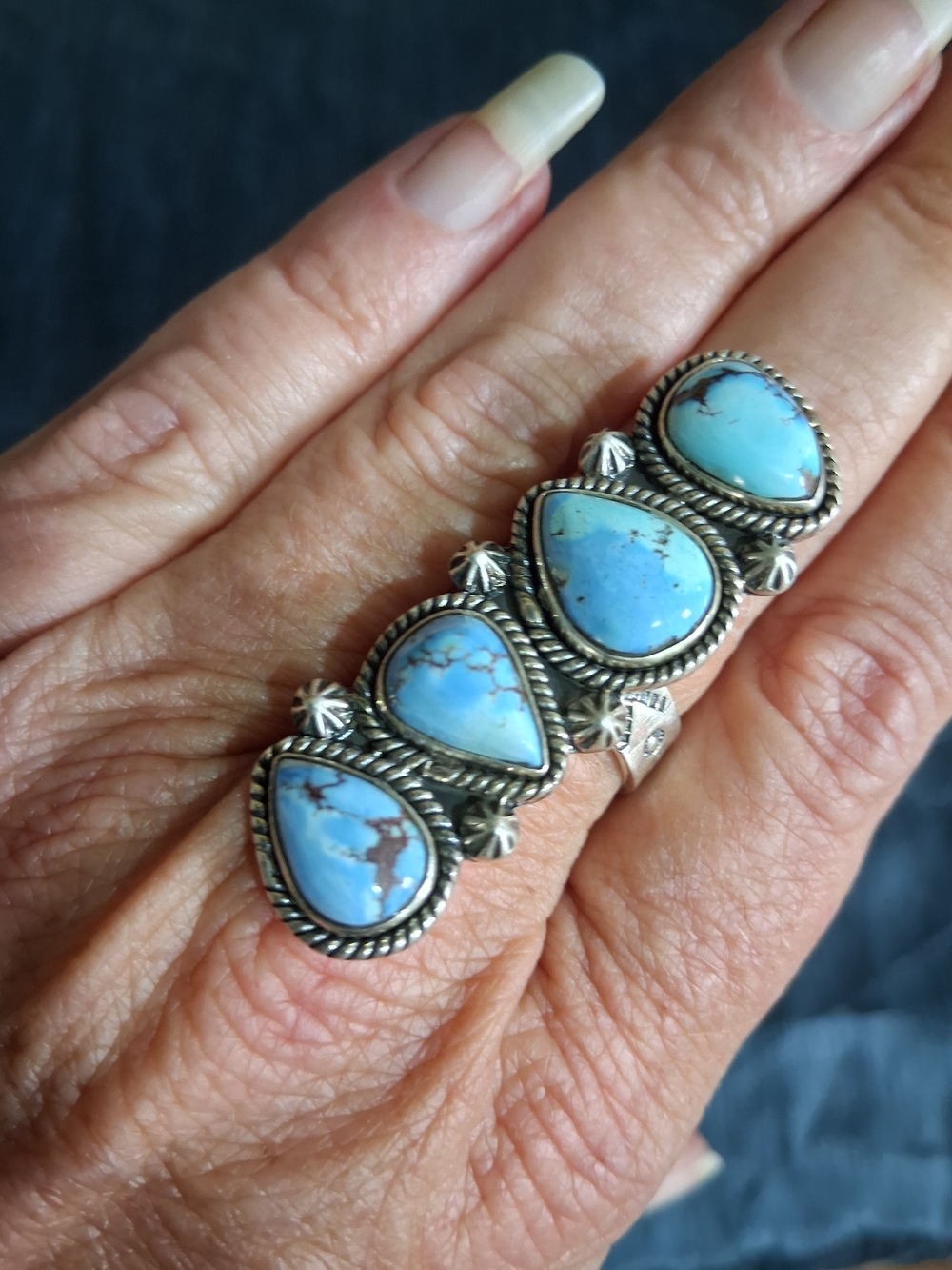 This stunning Sterling Silver Turquoise Teardrop Stack Ring - Blue Ajustable 7+